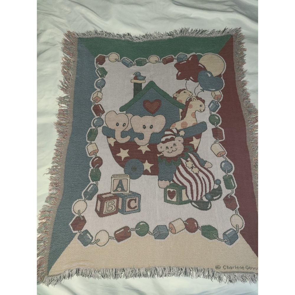 Charlene Gerrish Woven Tapestry Throw Blanket Kids Nursery Animals ABC 35x41